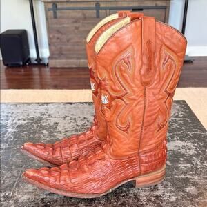 Indomable Brown Leather Croc Embossed Western Boots Size 28.5 (9.5)